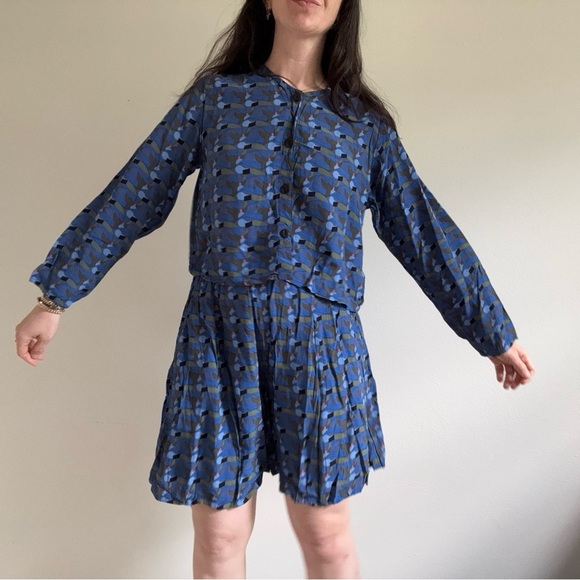 Vintage Flax Rayon Abstract Print Top and Shorts Culottes Set M - Picture 2 of 16